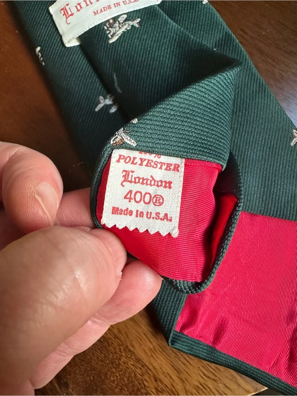 Vintage London 400 Hunter Green Tie with Prop Plane‎ Motif Made in USA